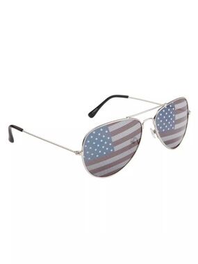 Aviator Sunglasses with American Flag Lenses - Silver Frame